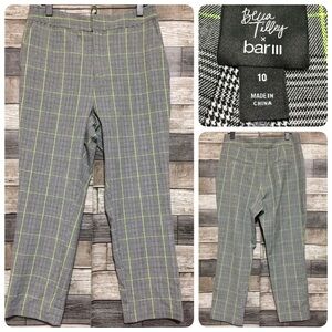Bar III X Becca Tilley Plaid Straight Crop Dress Pants Women’s 10 Gray Green